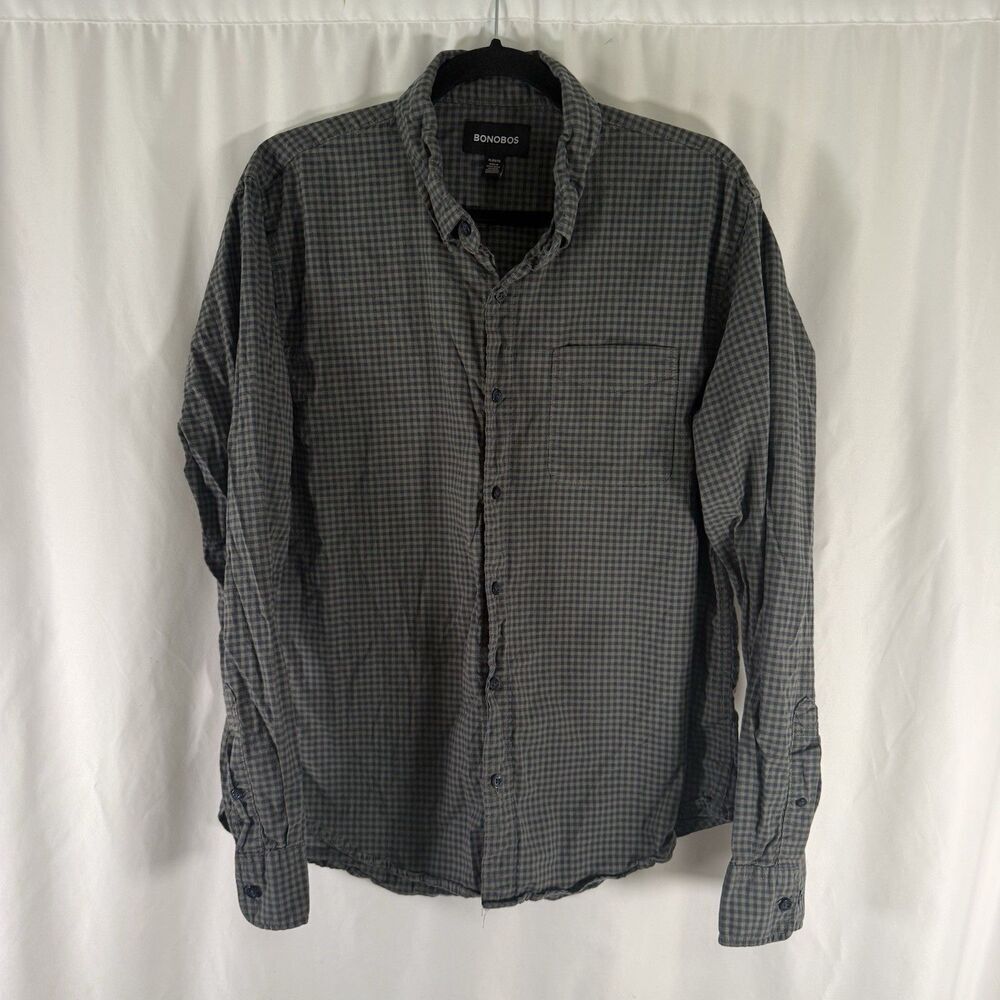 Bonobos Dress Shirt Men's XL Green Plaid Button Up Long Sleeve Cotton Blend